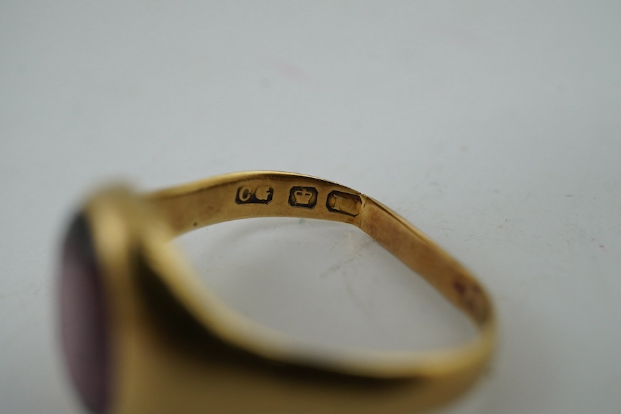 Two gold and gem set rings, one stamped 9ct, gross weight 11.8 grams. Condition - poor to fair